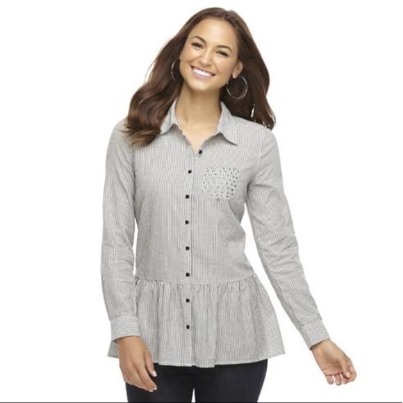 NWOT Peplum tunic striped button down long sleeve - Picture 1 of 8